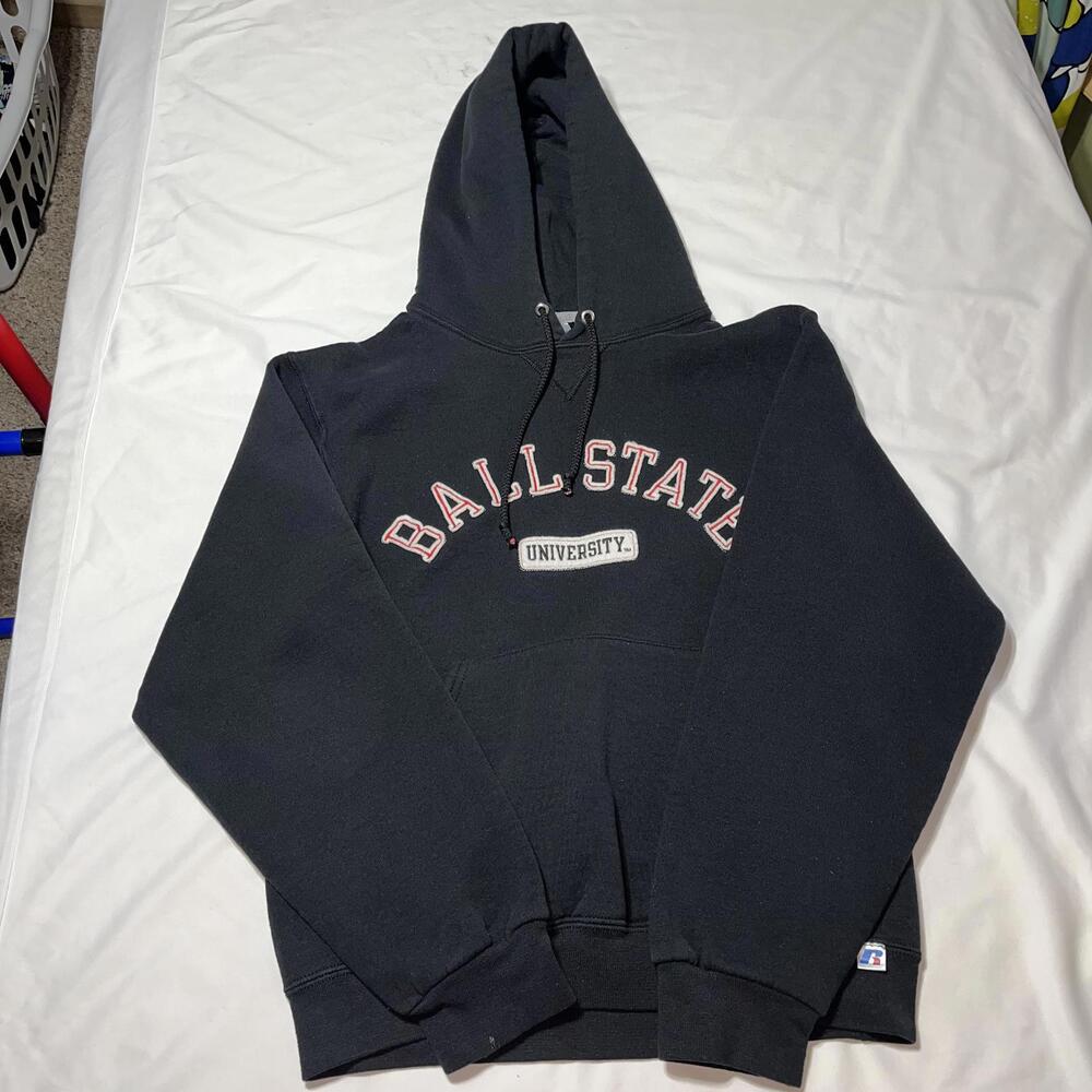 Russell Ball State University Hoodie Men’s Size Small Black with Red Logo
